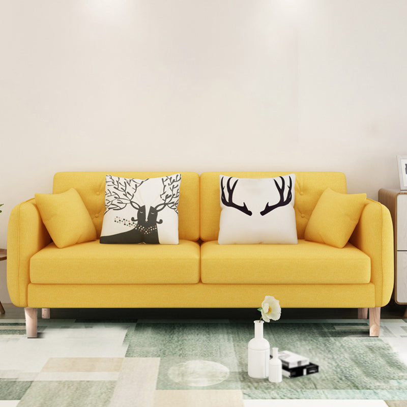 Contemporary Standard Square Arm Linen Stationary Beige Settee
