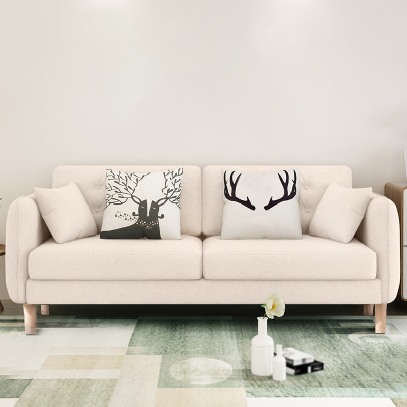 Contemporary Standard Square Arm Linen Stationary Beige Settee