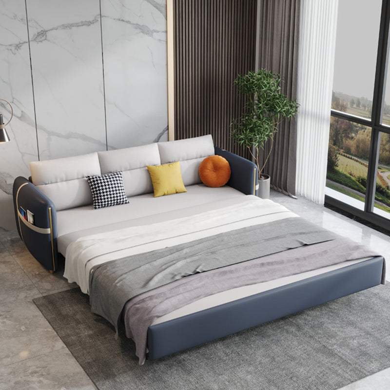 Contemporary Convertible Faux Leather Square Arm Bed Settee with Pillows