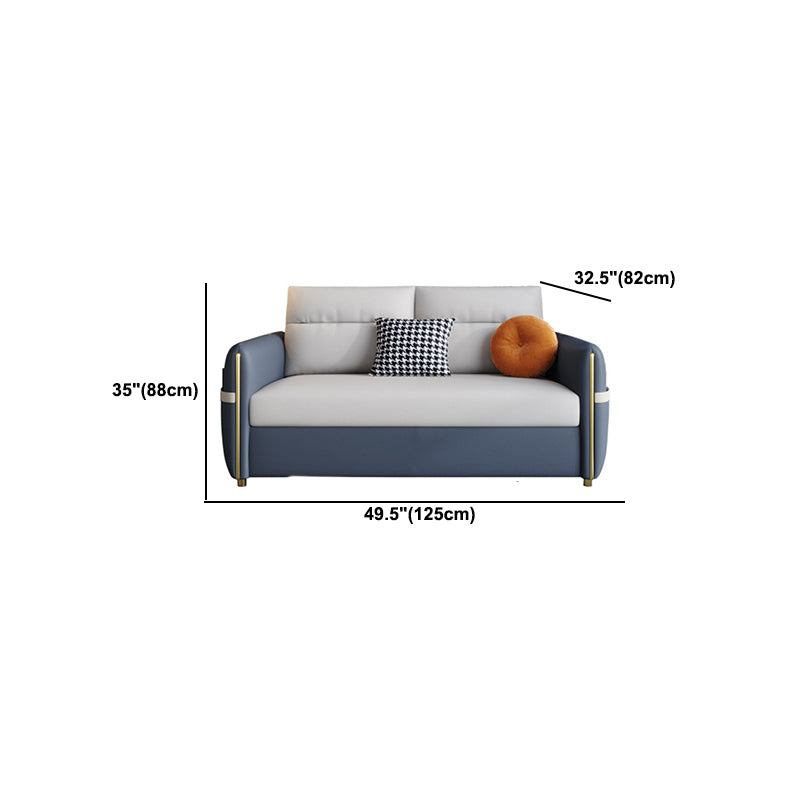 Contemporary Convertible Faux Leather Square Arm Bed Settee with Pillows