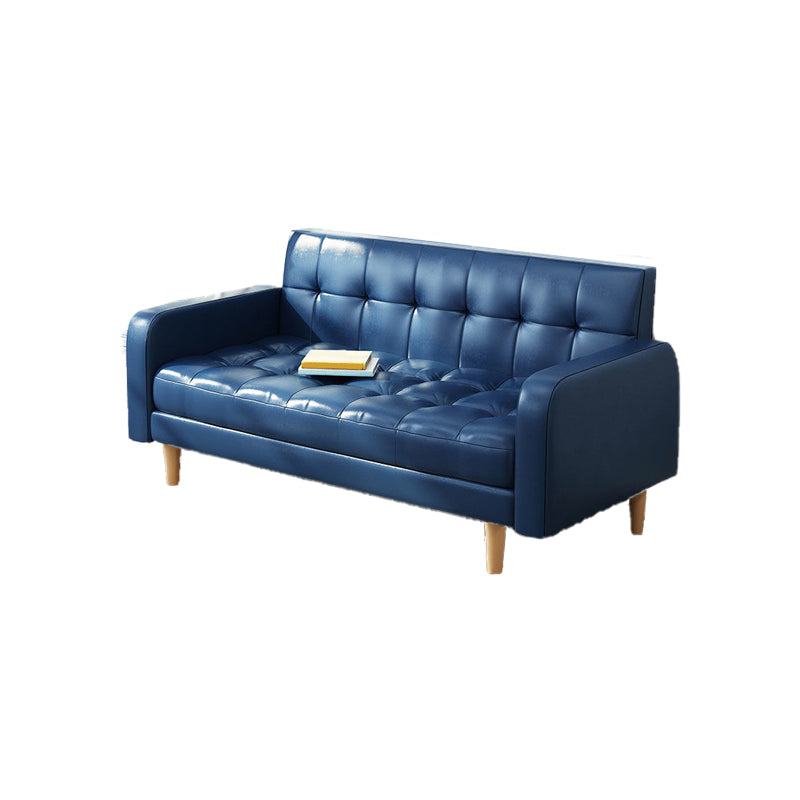 Contemporary Biscuit Back Standard Square Arm Genuine Leather Sofa