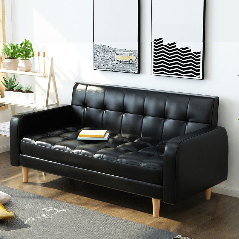 Contemporary Biscuit Back Standard Square Arm Genuine Leather Sofa