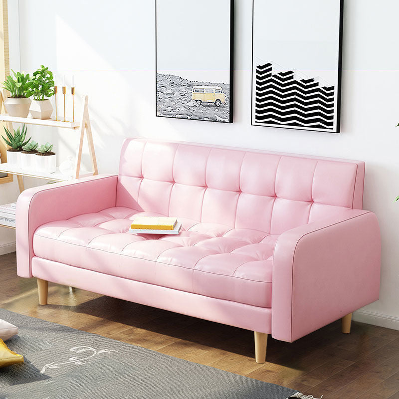 Contemporary Biscuit Back Standard Square Arm Genuine Leather Sofa