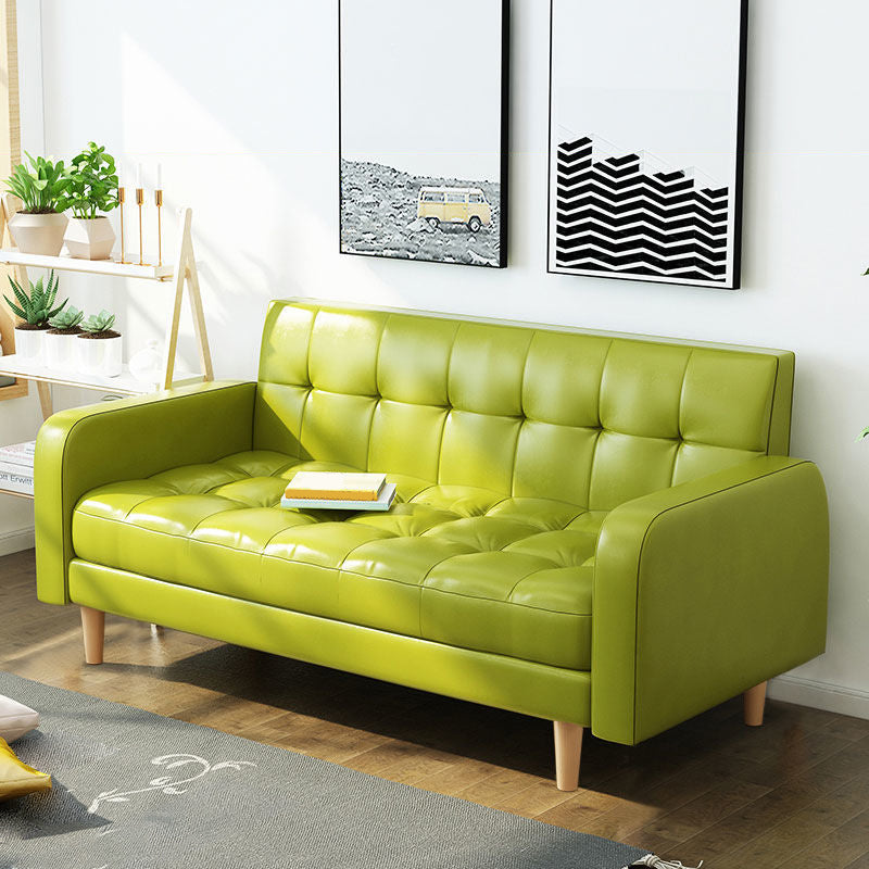 Contemporary Biscuit Back Standard Square Arm Genuine Leather Sofa