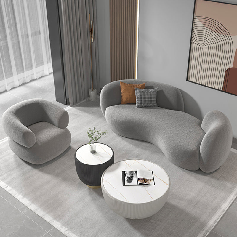 Wool Contemporary Recessed Arm Sofa Curved Sofa for Living Room, Apartment