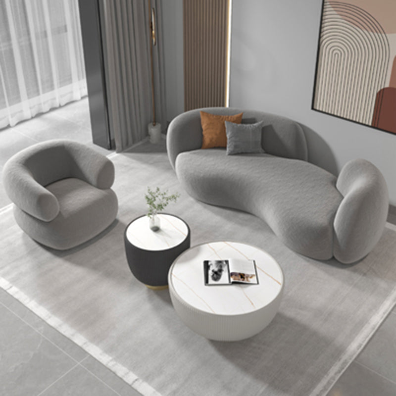 Wool Contemporary Recessed Arm Sofa Curved Sofa for Living Room, Apartment