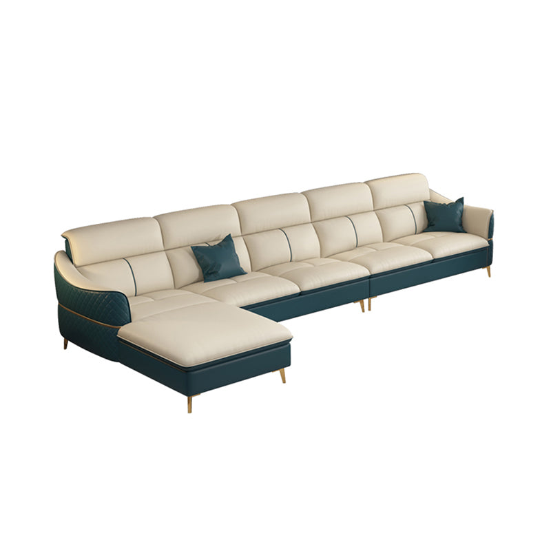 Beige Genuine Leather Sofa/Sectional Tear Resistant Square Arm Sofa for Living Room