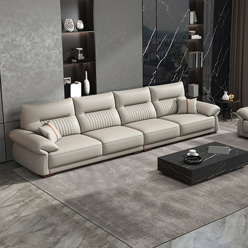 Contemporary Cream Stationary Grain Leather Square Arm Sofa & Chaise