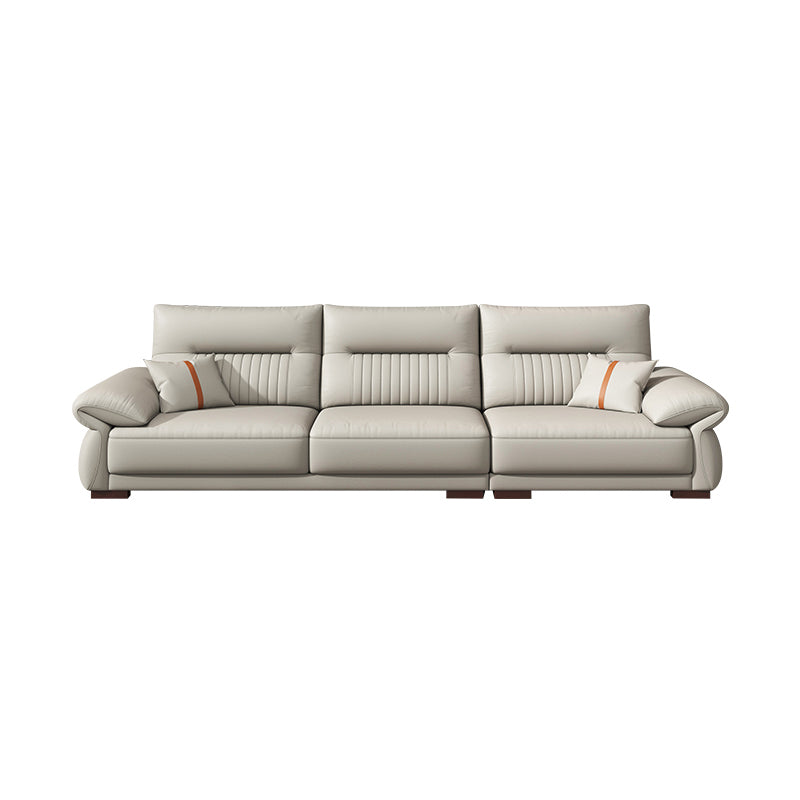 Contemporary Cream Stationary Grain Leather Square Arm Sofa & Chaise