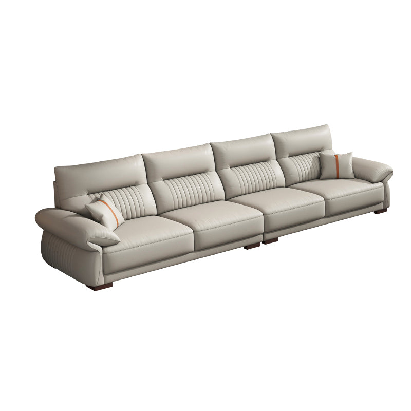 Contemporary Cream Stationary Grain Leather Square Arm Sofa & Chaise