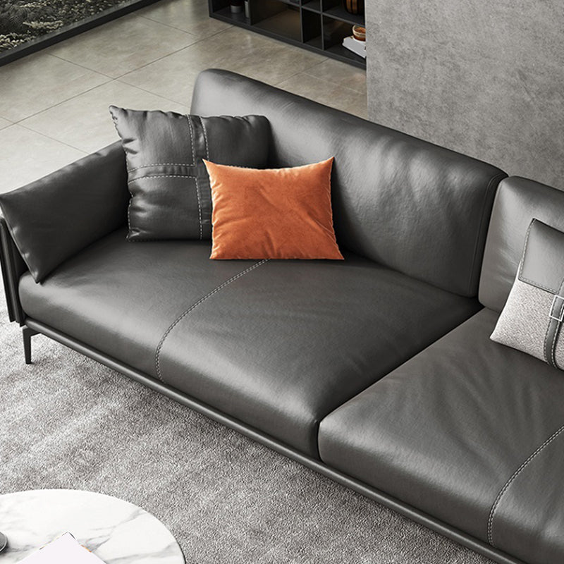 Scandinavian Dark Gray Stain-Resistant Storage Grain Leather Sofa & Chaise
