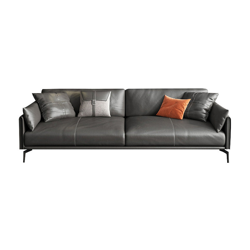 Scandinavian Dark Gray Stain-Resistant Storage Grain Leather Sofa & Chaise
