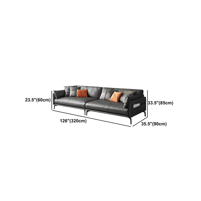 Scandinavian Dark Gray Stain-Resistant Storage Grain Leather Sofa & Chaise