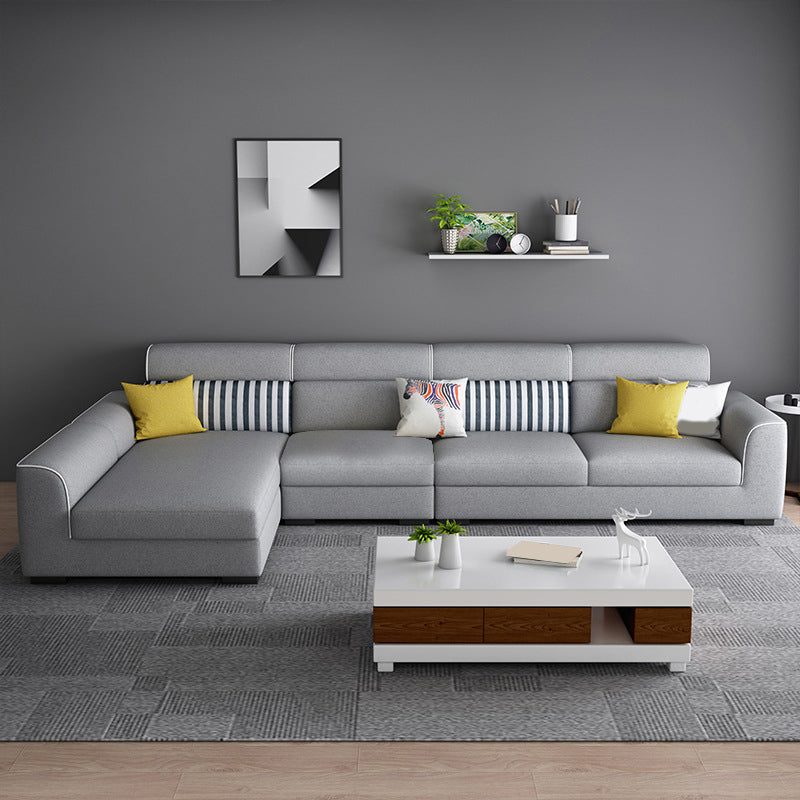 Square Arm 35 Inch High Sectionals in Grey Removable Cushions Sectionals