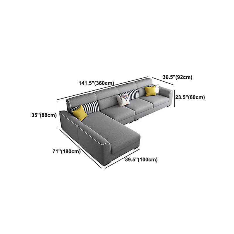 Square Arm 35 Inch High Sectionals in Grey Removable Cushions Sectionals