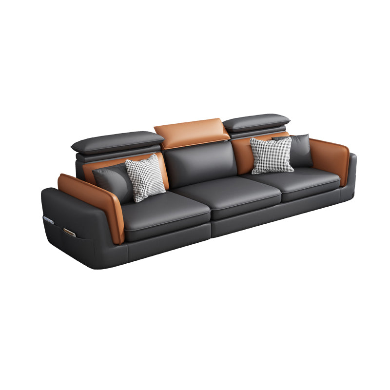 Scandinavian Dark Gray Cushion Back Faux Leather Storage Sofa & Chaise