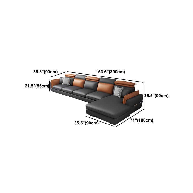 Scandinavian Dark Gray Cushion Back Faux Leather Storage Sofa & Chaise