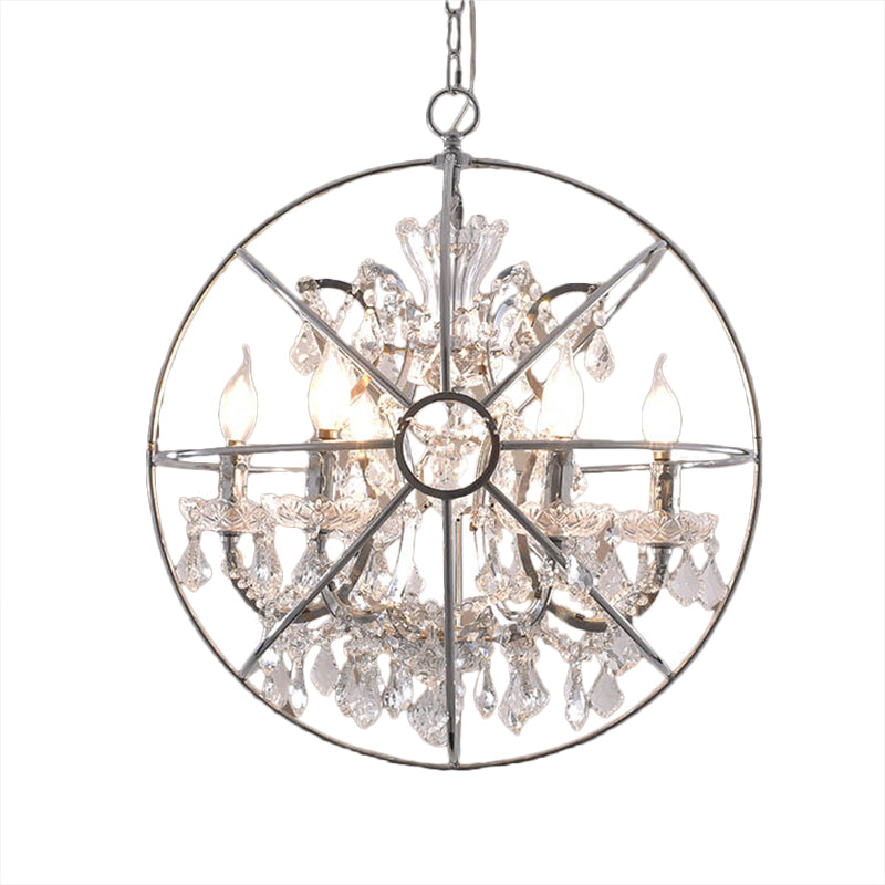 6 Lights Crystal Pendant Chandelier Classic Silver Globe Dining Room Hanging Ceiling Fixture