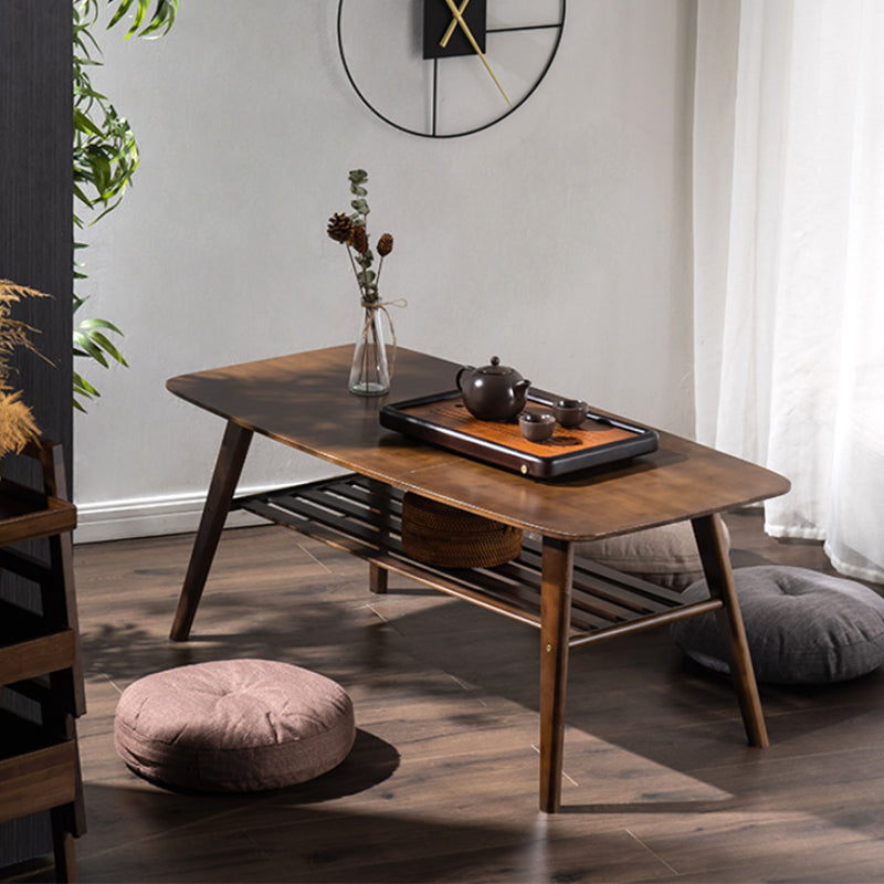 Nordic Style Rectangular Solid Wood Table 4 Legs Base with Storage Rack Coffee Table