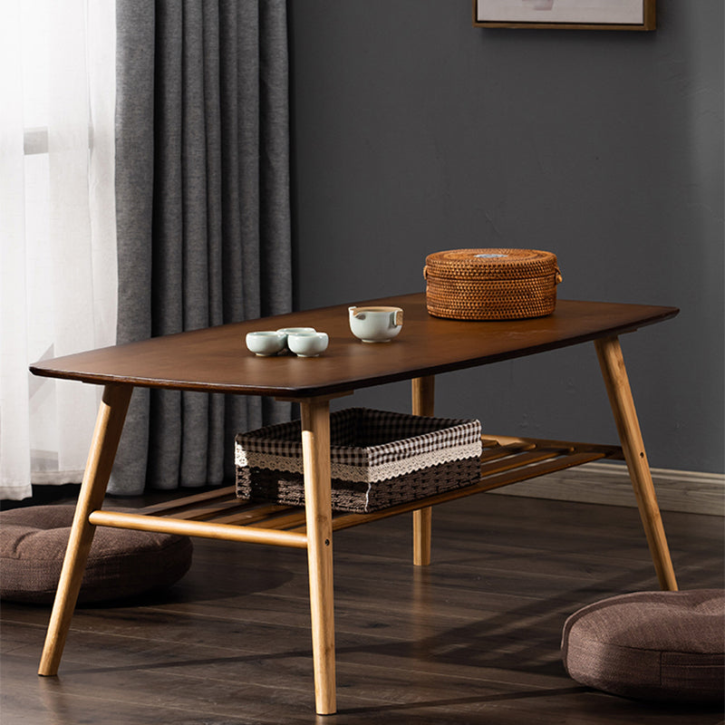 Nordic Style Rectangular Solid Wood Table 4 Legs Base with Storage Rack Coffee Table
