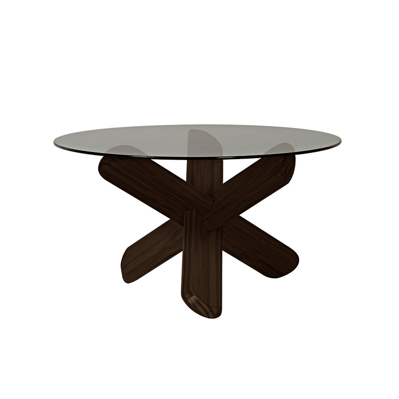 Modern Round Glass Coffee Table 17.7" H Cross Legs Cocktail Table