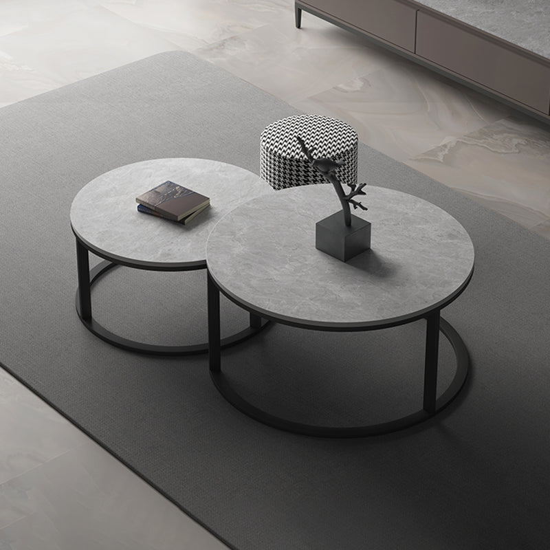 Slate Round Coffee Table 2 Piece Modern Minimalist Bunching Tables
