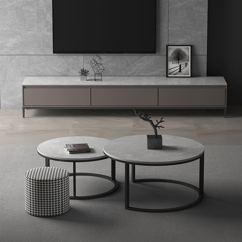 Slate Round Coffee Table 2 Piece Modern Minimalist Bunching Tables
