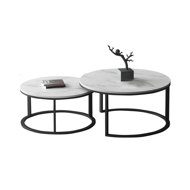 Slate Round Coffee Table 2 Piece Modern Minimalist Bunching Tables