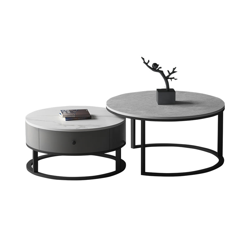 Slate Round Coffee Table 2 Piece Modern Minimalist Bunching Tables