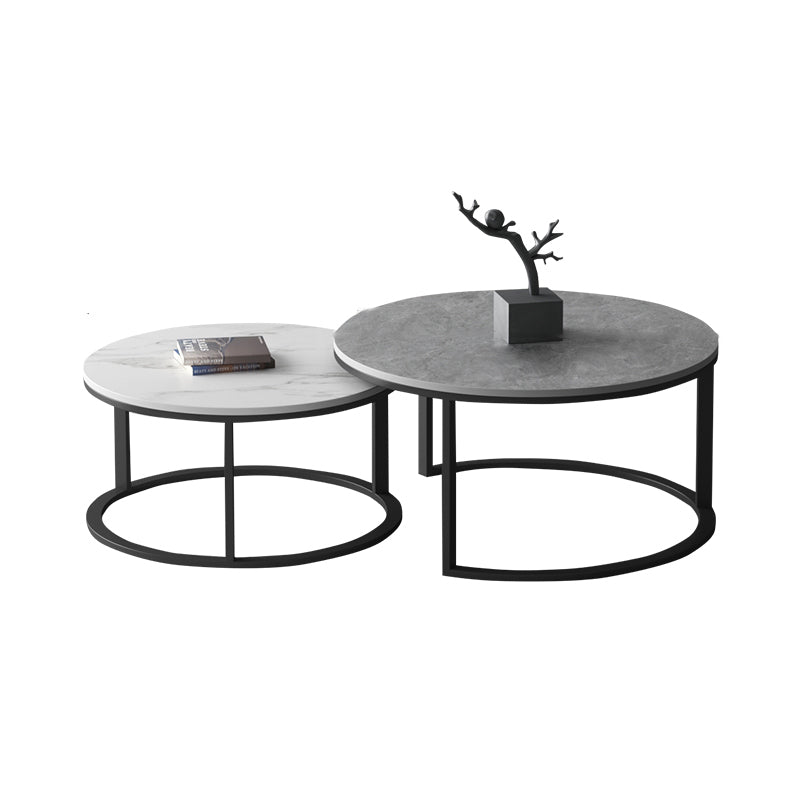 Slate Round Coffee Table 2 Piece Modern Minimalist Bunching Tables
