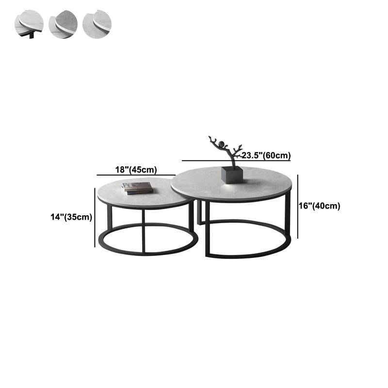 Slate Round Coffee Table 2 Piece Modern Minimalist Bunching Tables