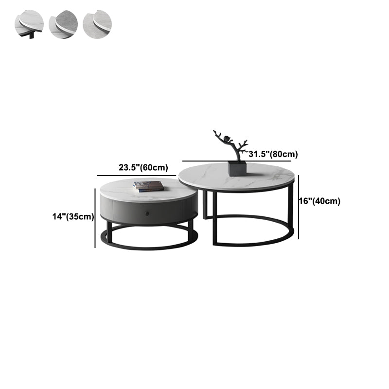 Slate Round Coffee Table 2 Piece Modern Minimalist Bunching Tables
