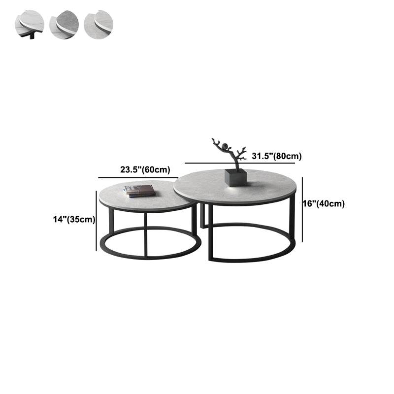 Slate Round Coffee Table 2 Piece Modern Minimalist Bunching Tables