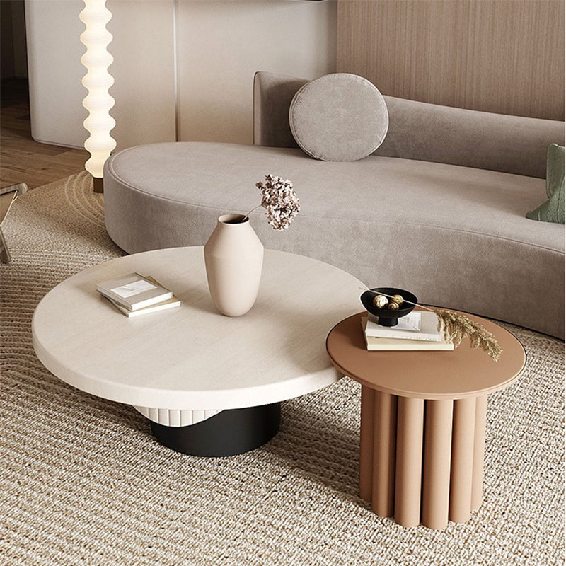 Pedestal Base Design Round Wooden Table Modern Style Coffee Table