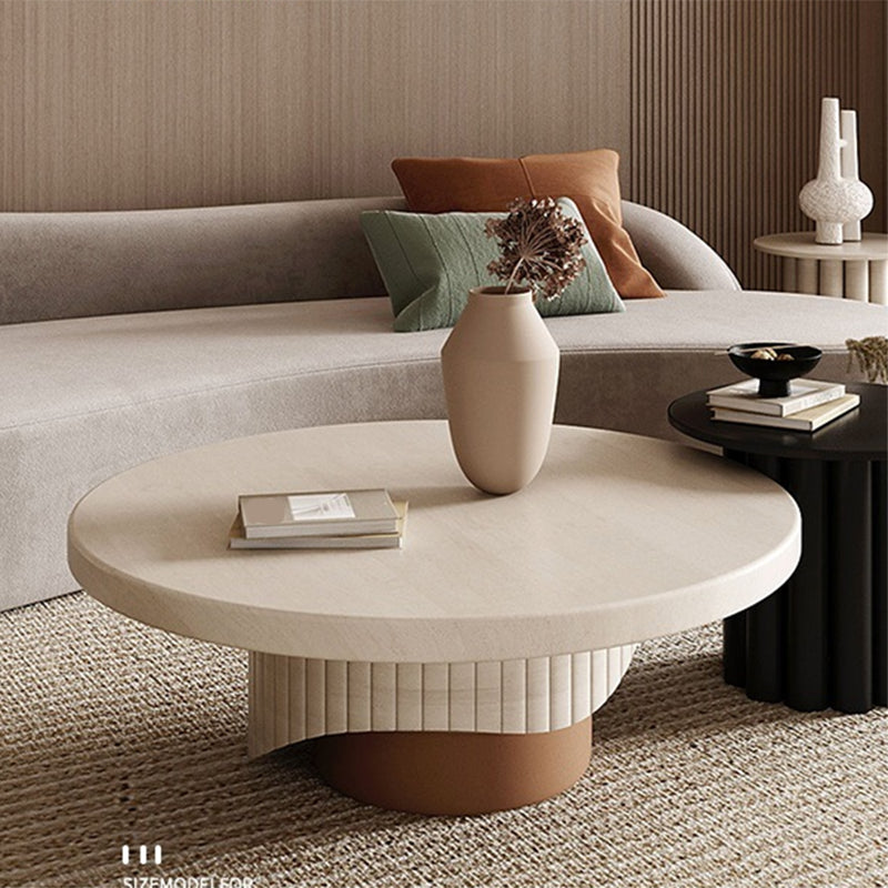 Pedestal Base Design Round Wooden Table Modern Style Coffee Table