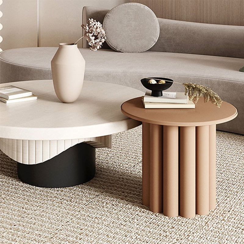 Pedestal Base Design Round Wooden Table Modern Style Coffee Table