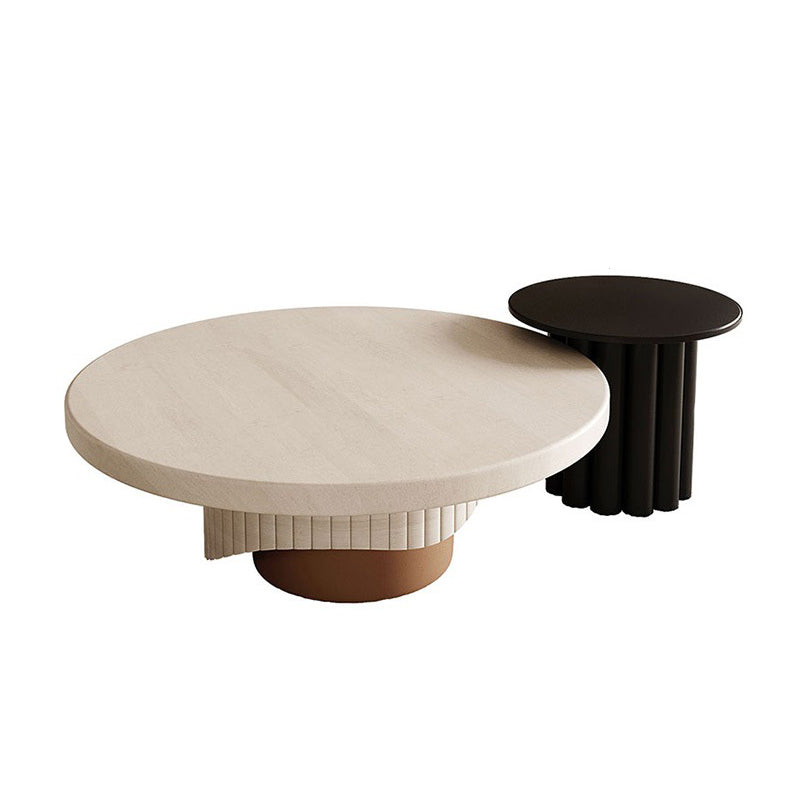 Pedestal Base Design Round Wooden Table Modern Style Coffee Table