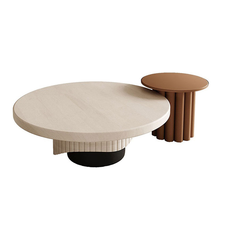 Pedestal Base Design Round Wooden Table Modern Style Coffee Table