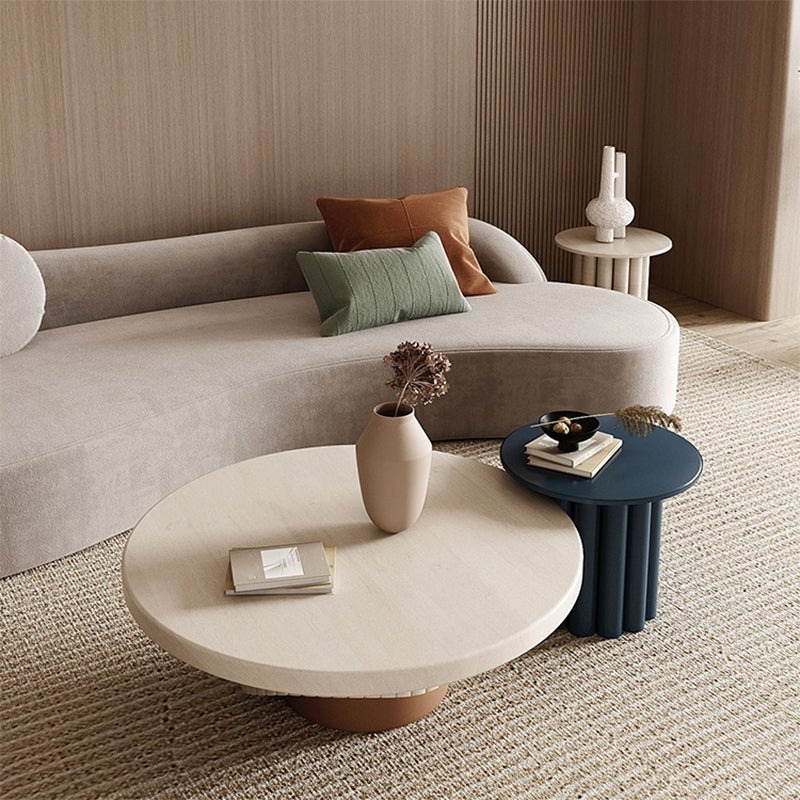 Pedestal Base Design Round Wooden Table Modern Style Coffee Table