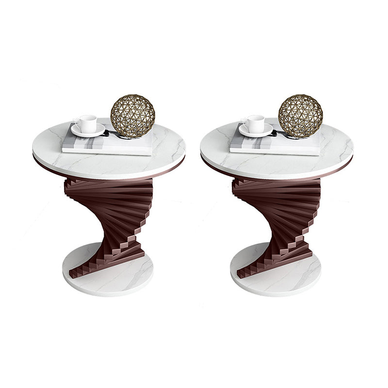 Modern Round Marble Top Side Table 19.6" Tall Iron Abstract End Table