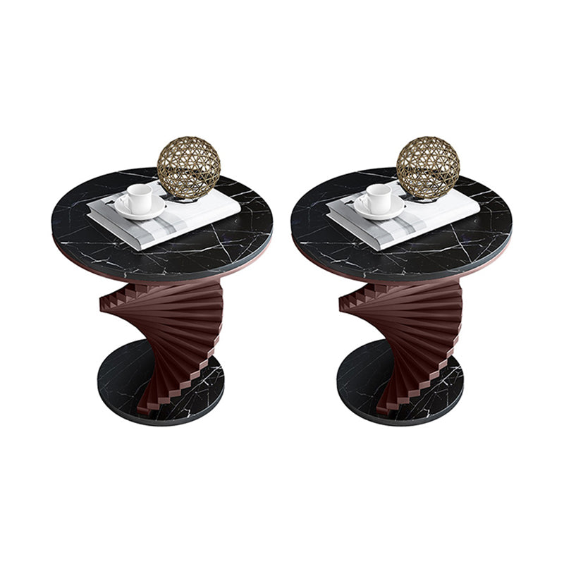 Modern Round Marble Top Side Table 19.6" Tall Iron Abstract End Table