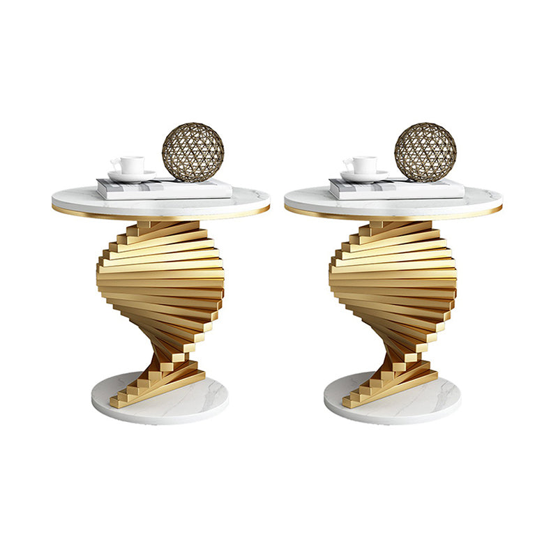 Modern Round Marble Top Side Table 19.6" Tall Iron Abstract End Table