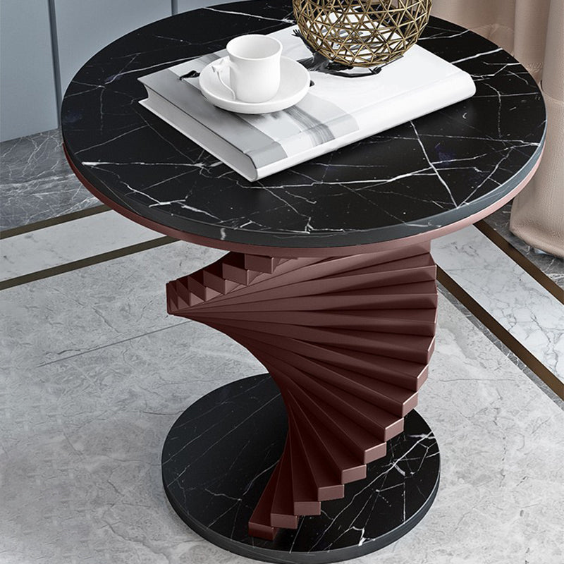 Modern Round Marble Top Side Table 19.6" Tall Iron Abstract End Table