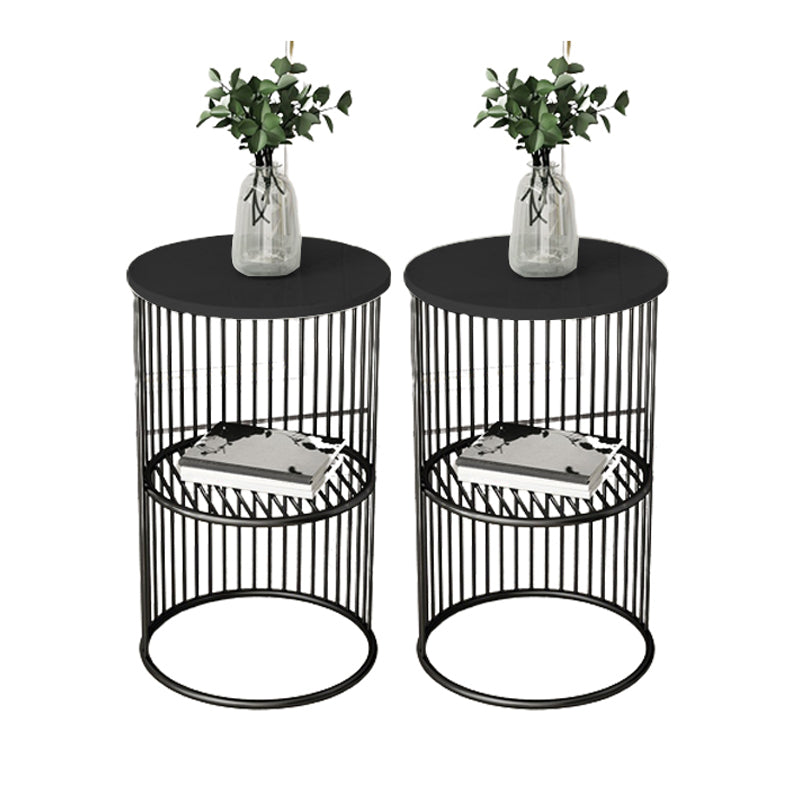 Modern Style Round Slate Table Plate Metal Frame Base Coffee Table