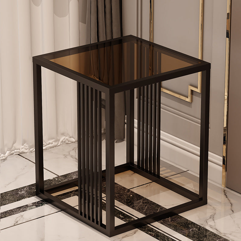 23.6" Tall Modern Square Glass Top Side Table Metal Frame End Table