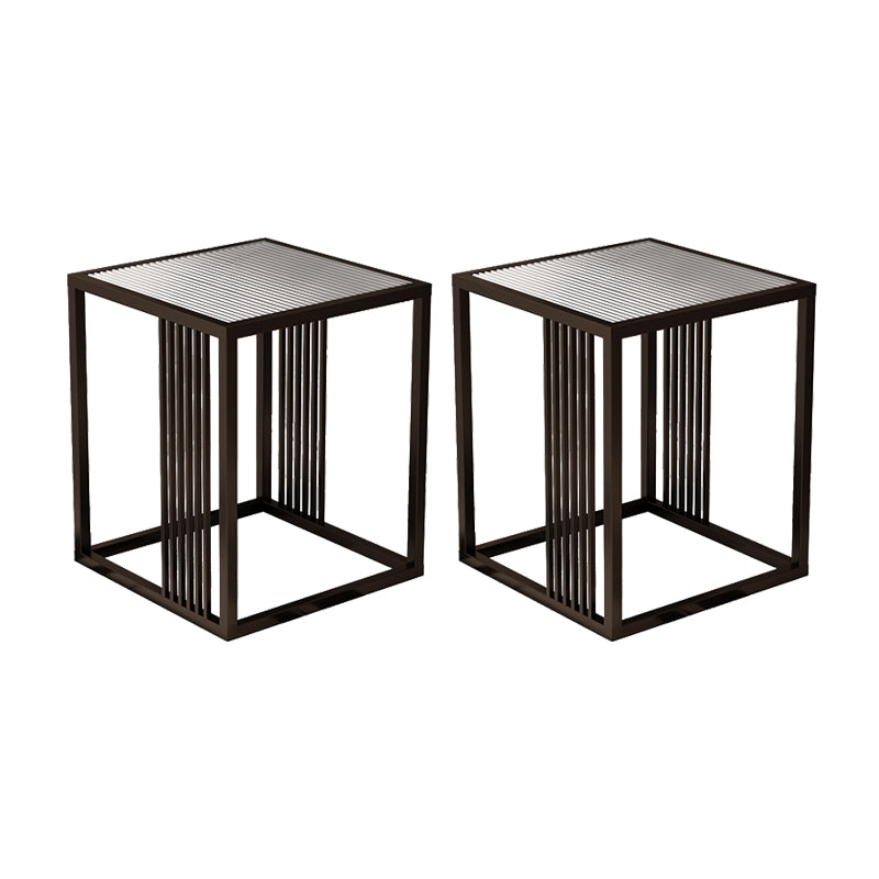 23.6" Tall Modern Square Glass Top Side Table Metal Frame End Table