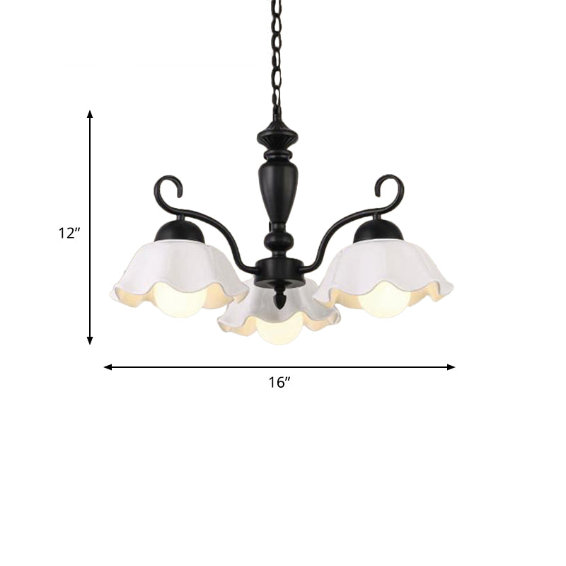 3/6/8 Lámpara de techo de bombillas con sombra festoneada Cerámica de cerámica tradicional Candelier Luz en negro