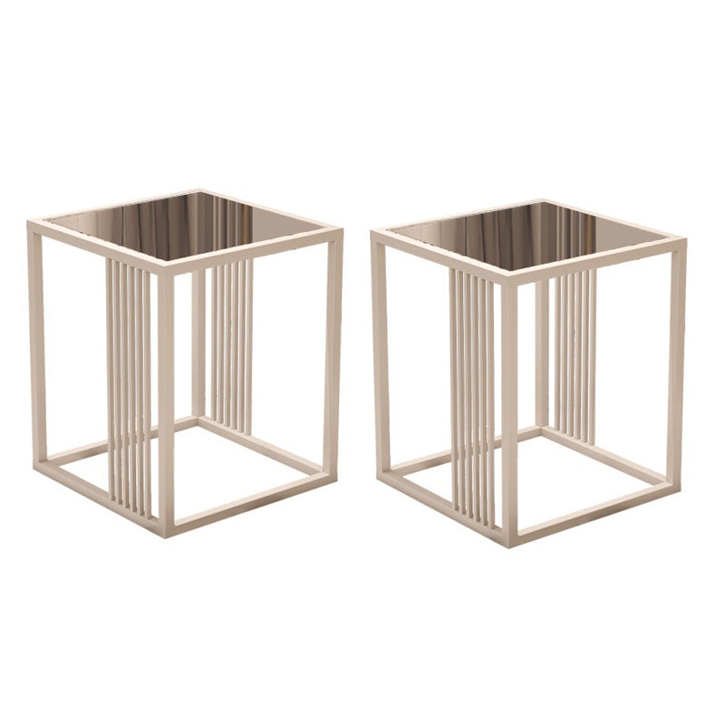 23.6" Tall Modern Square Glass Top Side Table Metal Frame End Table