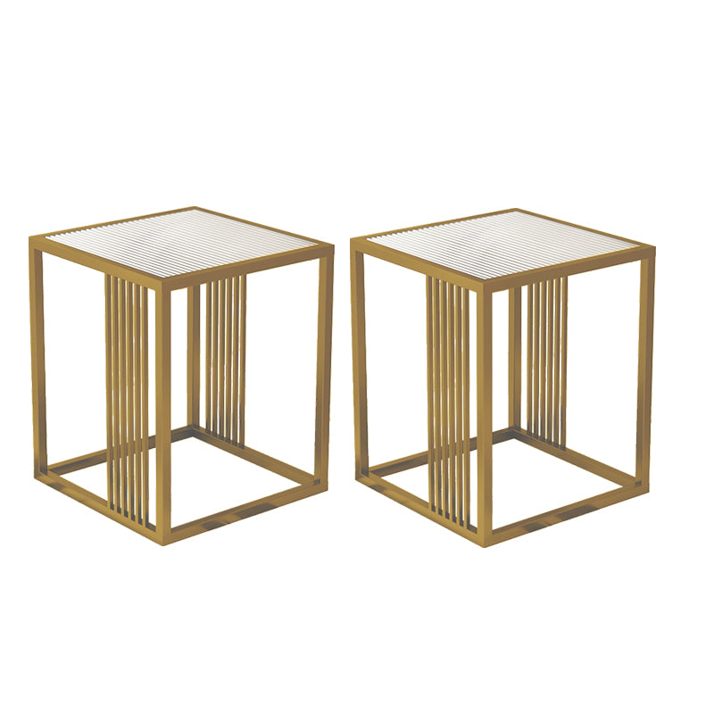 23.6" Tall Modern Square Glass Top Side Table Metal Frame End Table