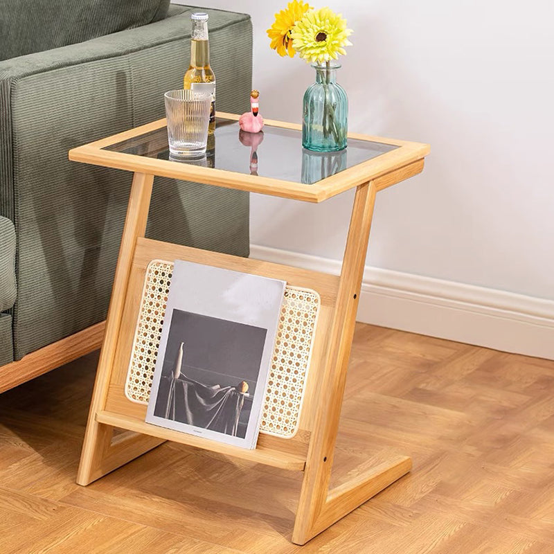Modern Style Bamboo Rattan Material Organic Glass Desktop Rectangular Side Table